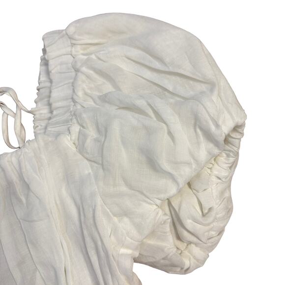 NEW FRAME Ruched Crop Puff Sleeve Blouse Blanc White - Picture 8 of 14